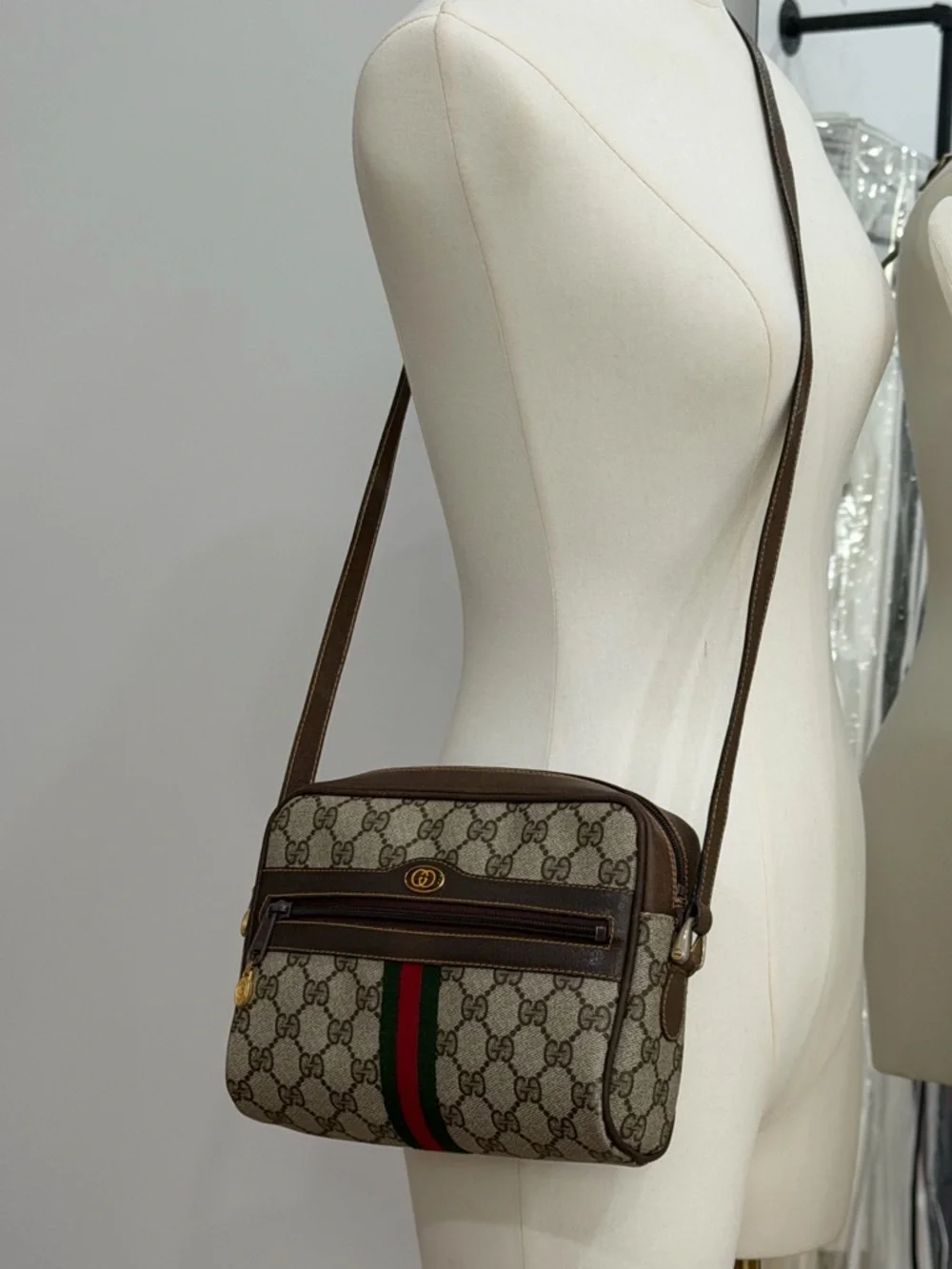 Vintage Gucci 010 378 GG Web Sherry Line Crossbody Bag